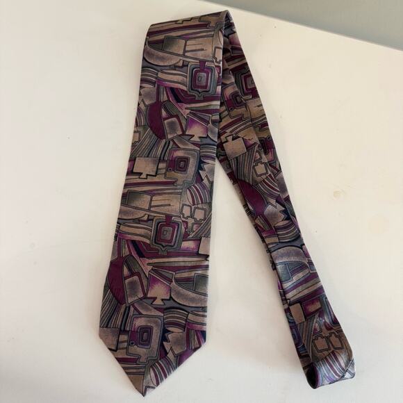 Harve Benard Men's Multicolor Abstract Adjustable Pure Silk Pointed Neckties - Picture 3 of 4